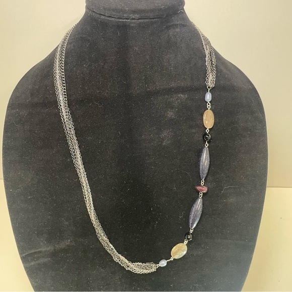 Metro 7 Silver and Black Multi Strand Necklace with Purple and Cream Beads - Picture 1 of 6